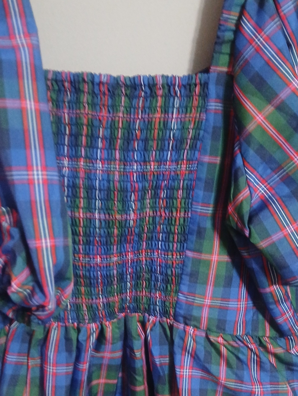 Old Navy Blue and Green Plaid Puff Sleeve Mini Dress - Picture 6 of 7